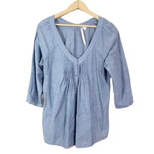 LC Lauren Conrad 3/4 Sleeve Loose Chambray Blue Peasant Top
